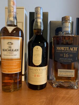 obrázek Macallan Amber,Lagavulin 16y,Mortlach 16y